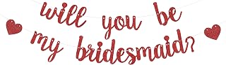 Bridesmaid Proposal Banner, Will You Be My Bridesmaid? Matron Decor Maid of Honor Decorations, Red, 1.2" x 2.3" Rectangular Paper Glitter Banner for Wedding, Birthday, Party Occasions