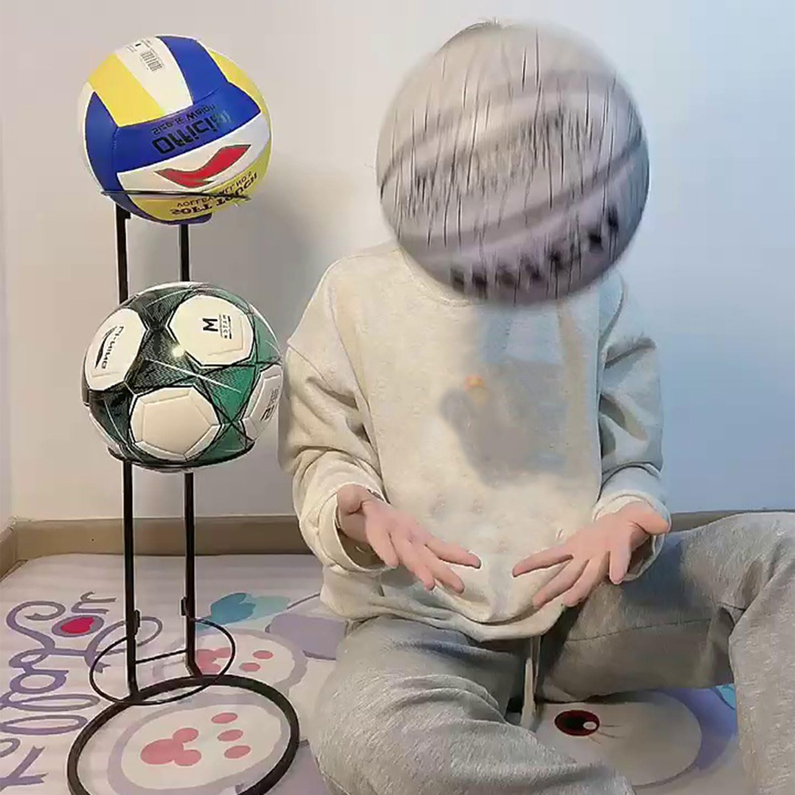 Espositore verticale in metallo per pallacanestro, calcio, pallavolo, attrezzature sportive salvaspazio con ruote