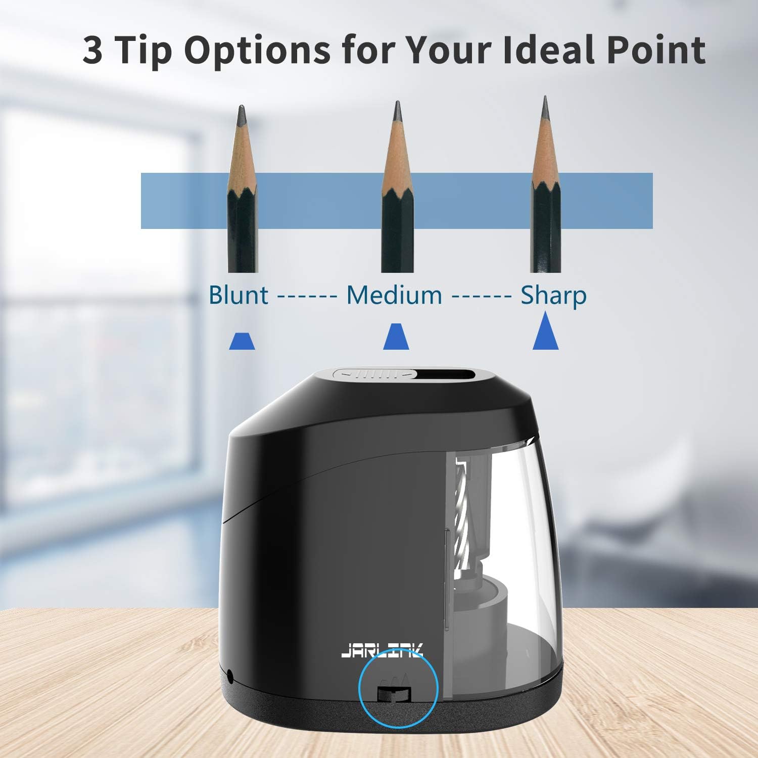 JARLINK Electric Pencil Sharpener, Heavy-Duty Battery Operated Pencil Sharpener for School Classroom Office, Auto Stop for No.2/Colored Pencils(6-8mm), Black : Office Products