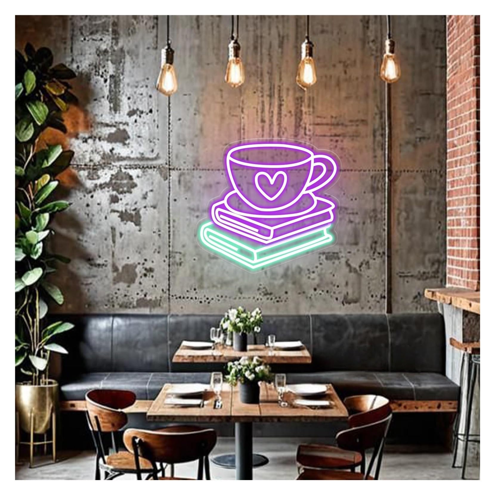 Rongch E Hanging Art Signs Coffe And Books Neon Sign,Suitabl For Cozy Reading Nook Wall Decor With Dimmabl 37Cmx40cm(E)