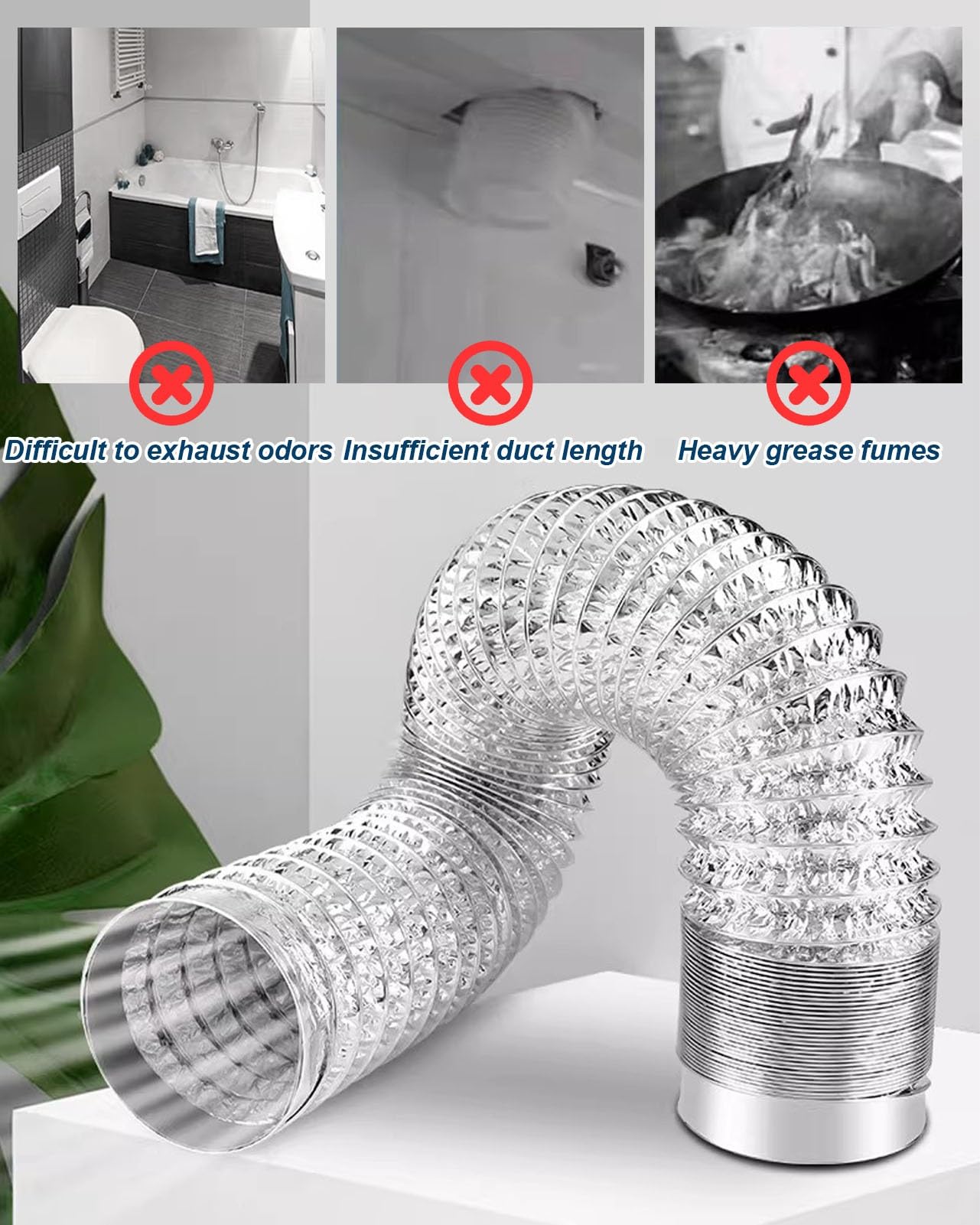 Vibeo Tubo Cappa Condotto Flessibile per Cappa Aspirante da Cucina, Tubo Flessibile per Asciugatrice da 8, 10, 12 cm, Tubo di Condotto in Alluminio per HVAC(120mm(4.7in),L 150cm(4.9ft))