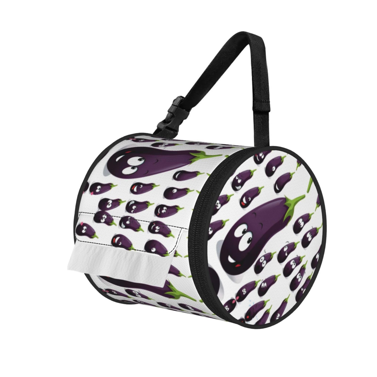 Cartoon Eggplant Printed Toilet Paper Holder Bag, Adjustable Strap Roll Paper Organizer for Car Kitchen Outdoor