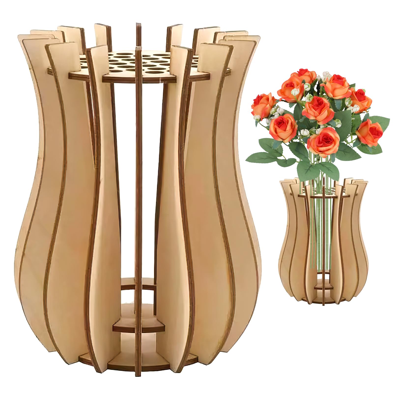 Naesm Brown Wooden Vase For Lego Flowers, Wooden Flower Vase For Lego Flower Bouquet Building Set, Lego Flower Display Stand, Arrangement Home Decoration