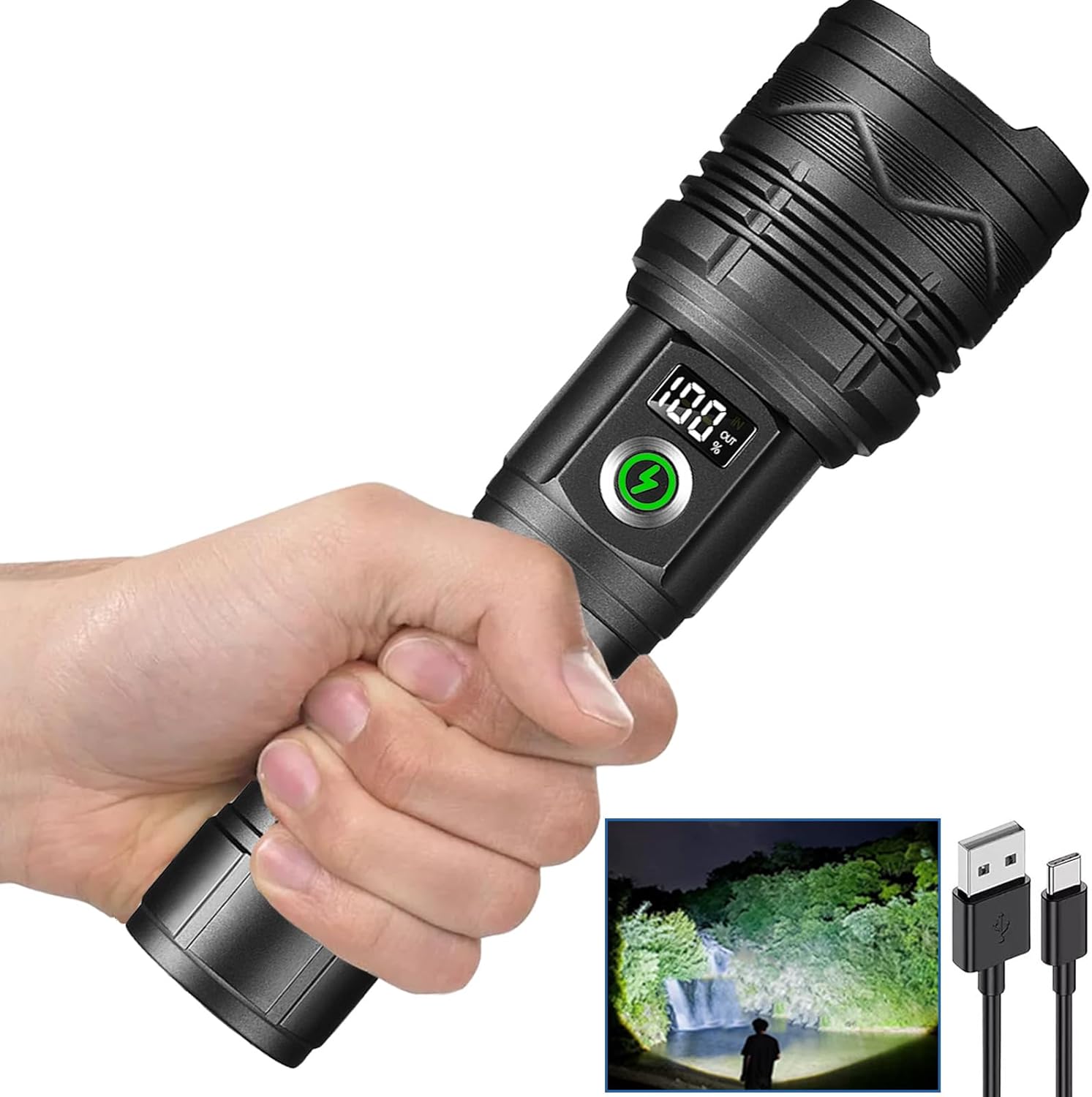 Skylla Flashlight Rechargeable Led Flashlights 900000 high Lumens Flash Light Brightest Powerful Tactical Flashlight Military High Power Memory Super Bright for Camping Hiking Outdoor Emergency (XL)