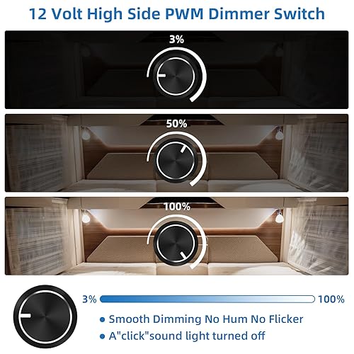Miniatura 19 de RGBZONE Interruptor de atenuación LED de 12 V, 5 A 60 W, atenuador LED para caravana, interruptor de atenuación de barco PWM para cámper, camioneta