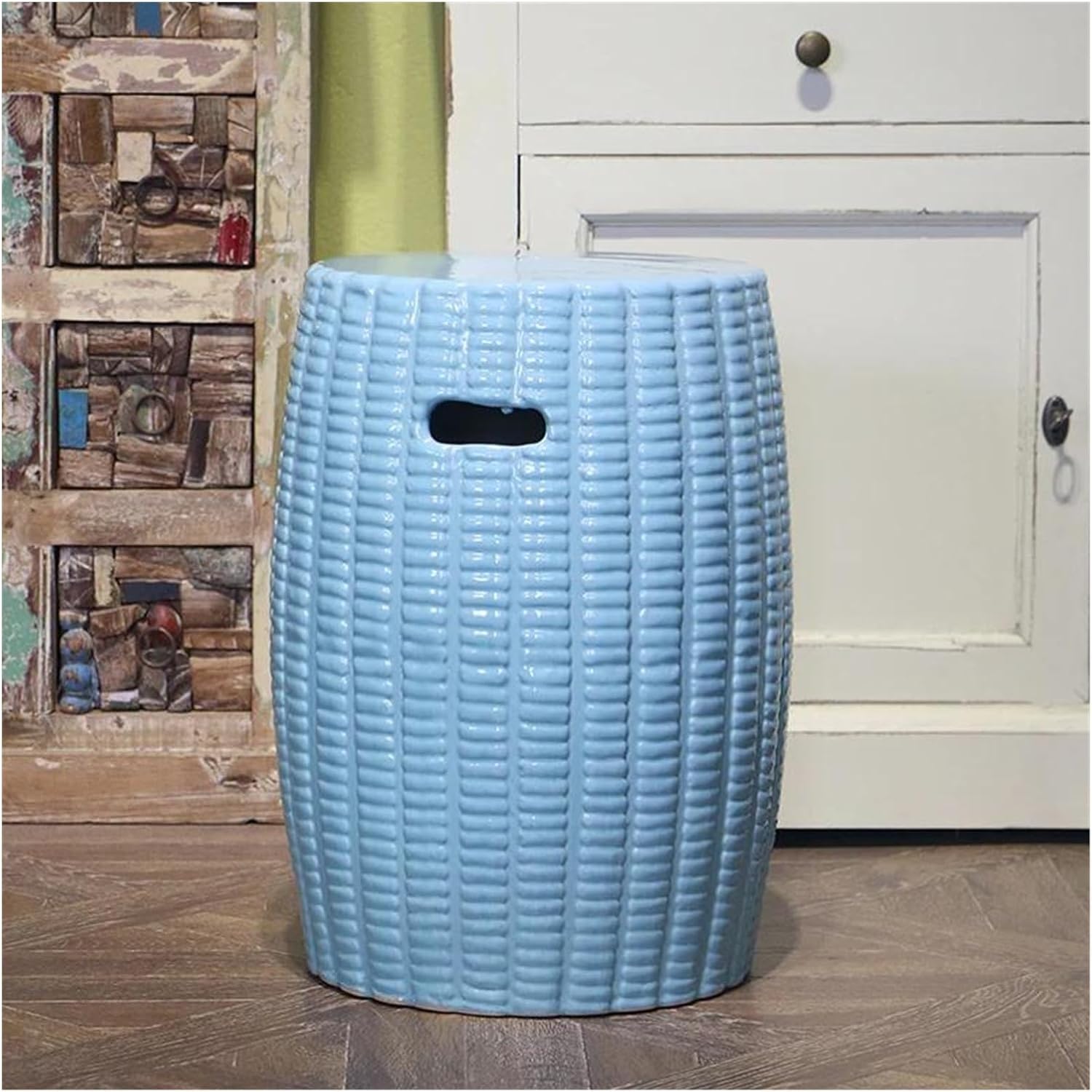 Decorative Garden Stools, Porcelain Stool Hand Painted Antique Blue and White Landscape Square Drum Stool Living Room Balcony Stool(E)