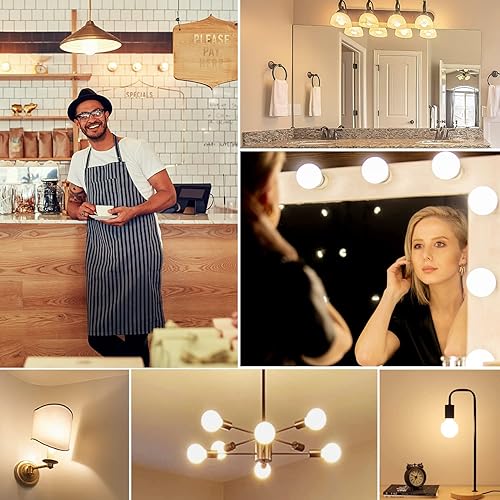 Miniatura 7 de FUTIME Bombillas LED G25G80 bombilla LED Edison vintage de 5 W equivalente a 40 W blanco cálido de 2700 K luces de espejo de maquillaje regulables