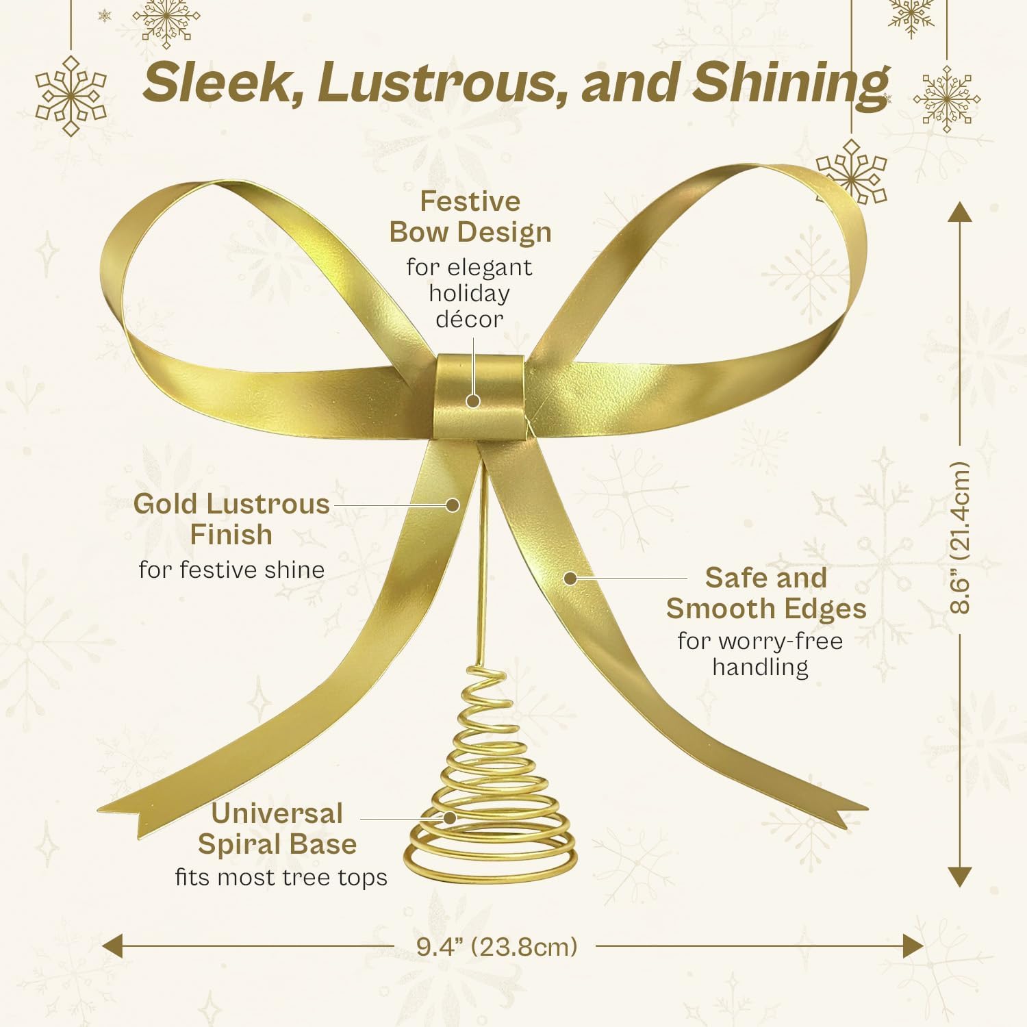 HUTHDAK Large Gold Bow Christmas Tree Topper,9.4 Inch Metal Tree Topper,Gold Bow Christmas Decorations for Xmas Home Decor Holiday Party Indoor Outdoor Shop Office