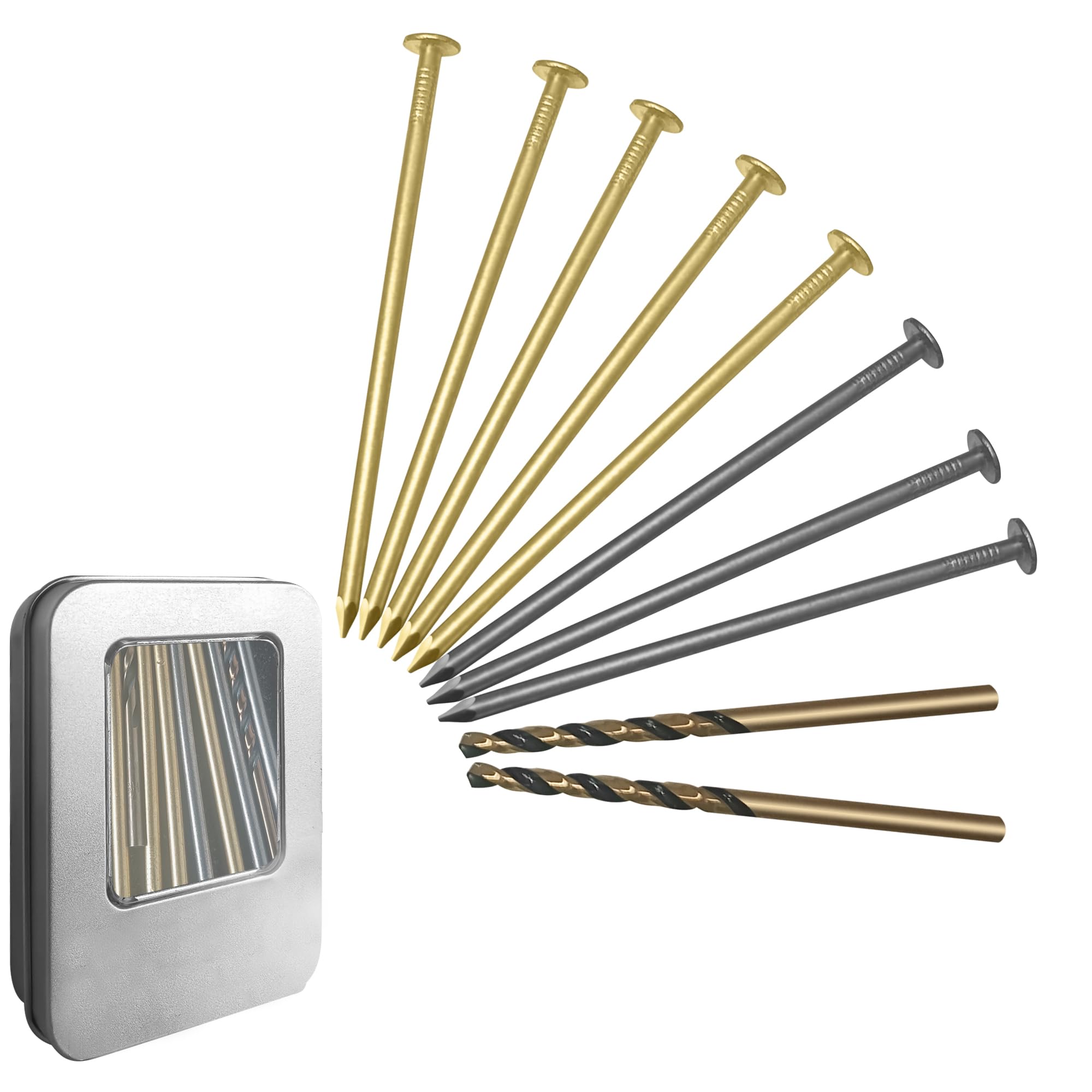 Jinxi HomeHardware Nail Assortment Kit,10 Pcs 3 Inch Long with Steel Nails Drill Nails,Flat Head Nails Hardware (100mm), Brass Plated Gold, Long Nails for Wood/Frame/Plaster & Drywall/Carpentry/Decor