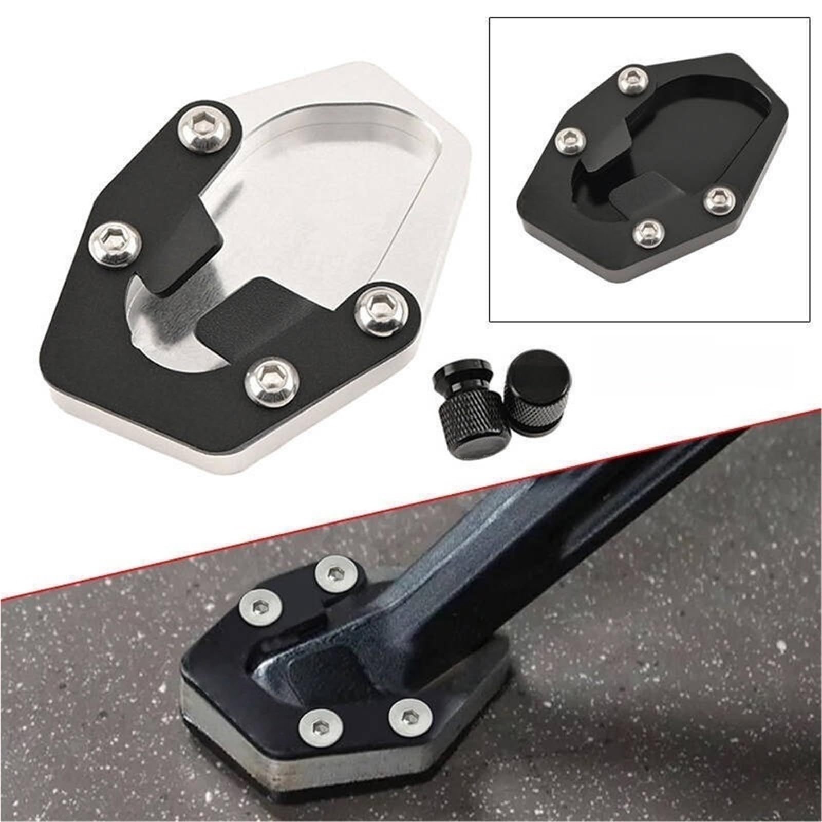 podkładka wspornik bocznego Dla Himlayan 450 2024 2025 Akcesoria Motocyklowe Podpórka Boczna Na Stopy Powiększalnik Poduszka I Nakrętka Zaworu Opony(1set Silver)