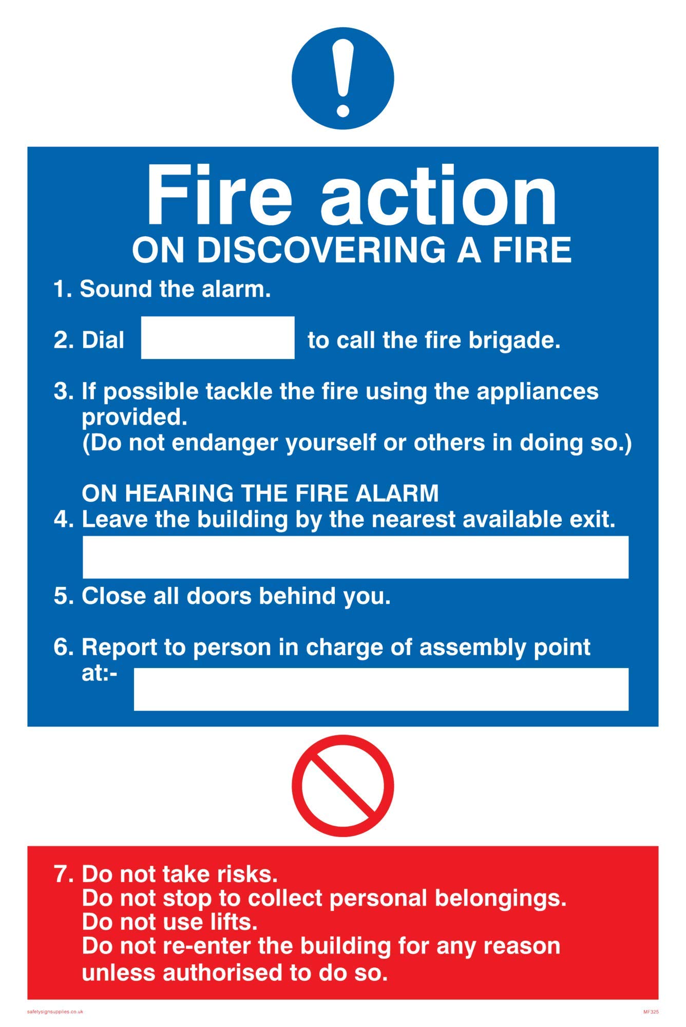 Viking Signs MF325-A4P-3M "Fire Action On Discovering A Fire" Sign, Plastic, 3 mm Rigid, 300 mm H x 200 mm W
