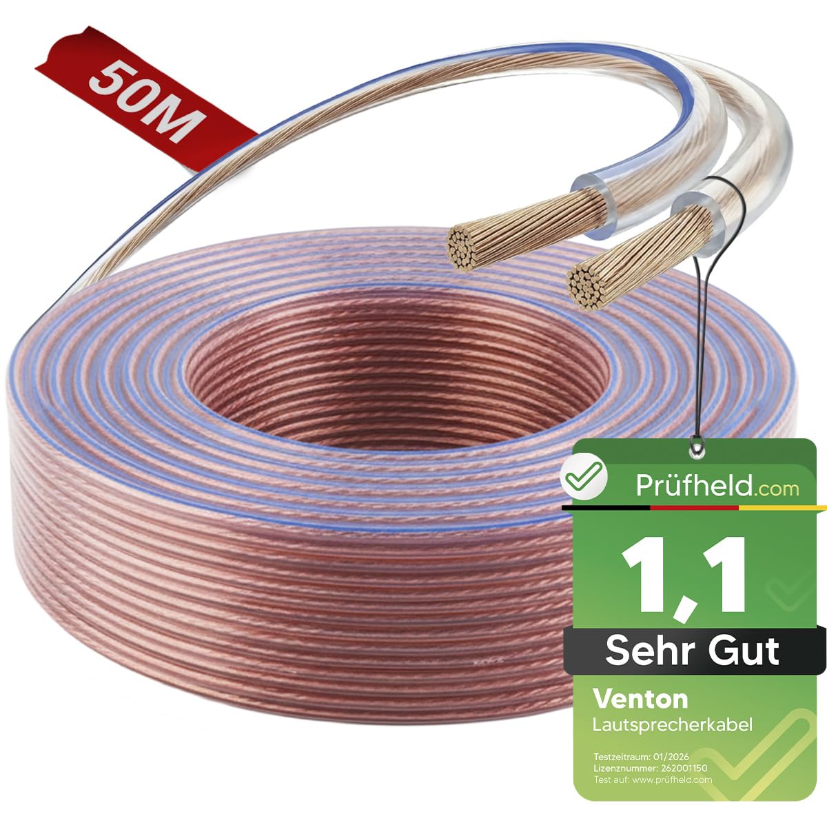 Venton Câble d'enceinte HQ en cuivre 2 x 2,5 mm² (50 m, 2 x 2,5 mm²)