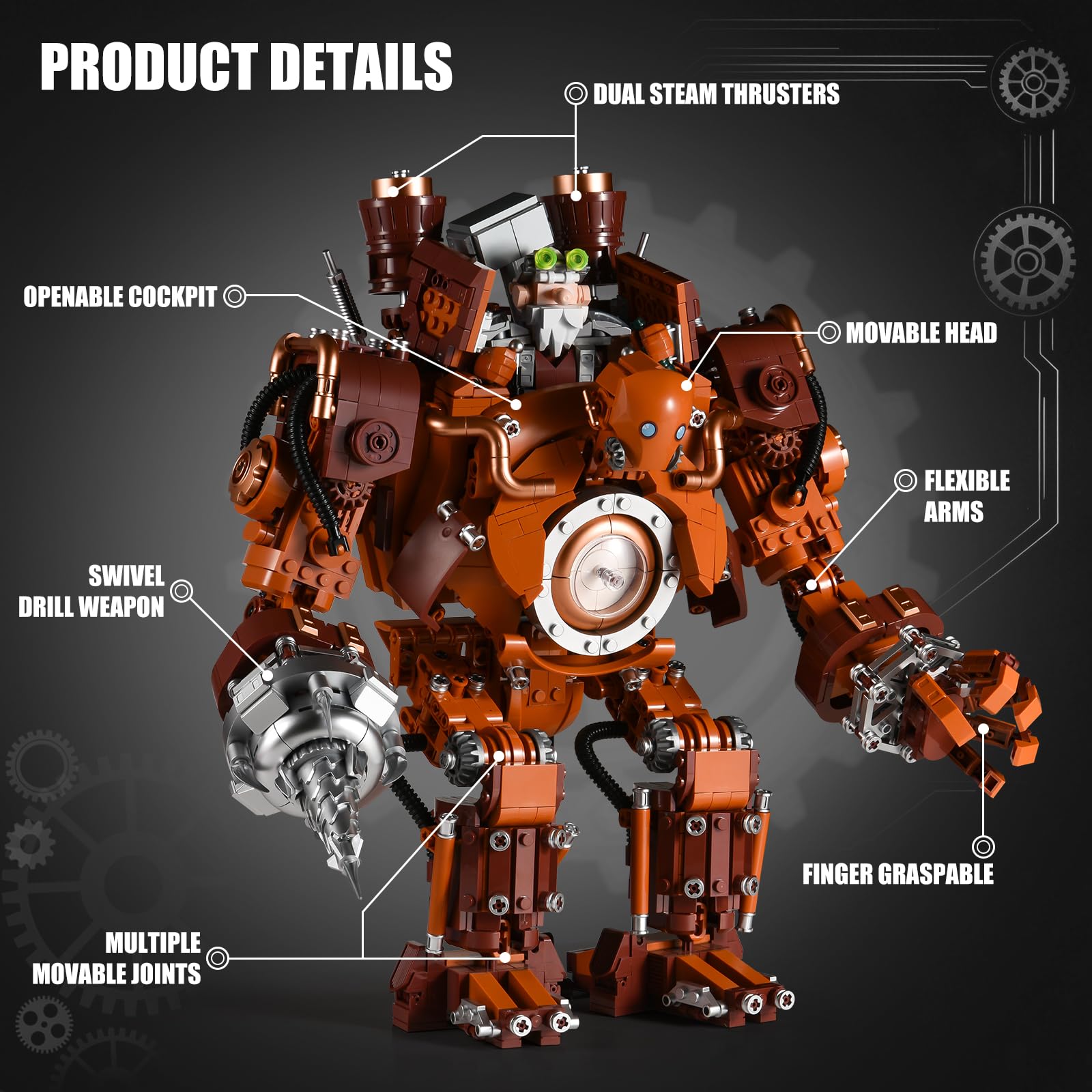 Mech Building Set per adulti, Transforming Warrior Robot Model Kit con arma, Action Mecha Building Blocks per la casa o l'ufficio, Regalo creativo da collezione per adolescenti dai 14 anni in su