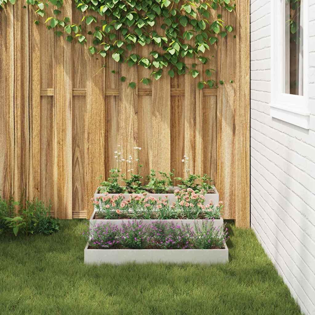 Srebrna donica ogrodowa, 90 x 90 x 35 cm, stal nierdzewna, wytrzymała, do użytku na zewnątrz, podwyższona grządka na kwiaty i warzywa na tarasie, balkonie