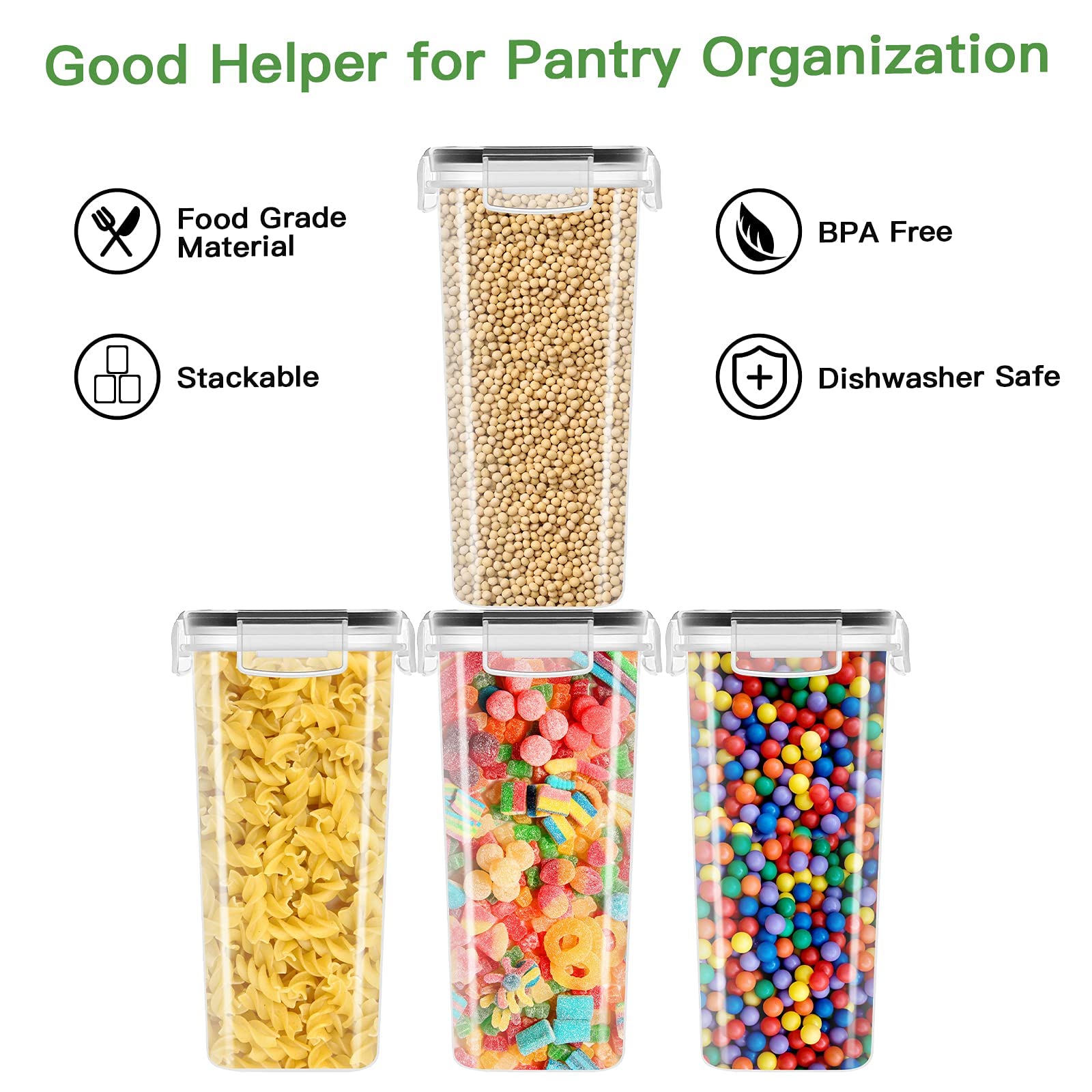 GIKERSY 9 × 2 L Caja de almacenamiento de cocina, lote de frascos herméticos de plástico sellada con tapa, para almacenar cereales, pasta, harina, comida para mascotas