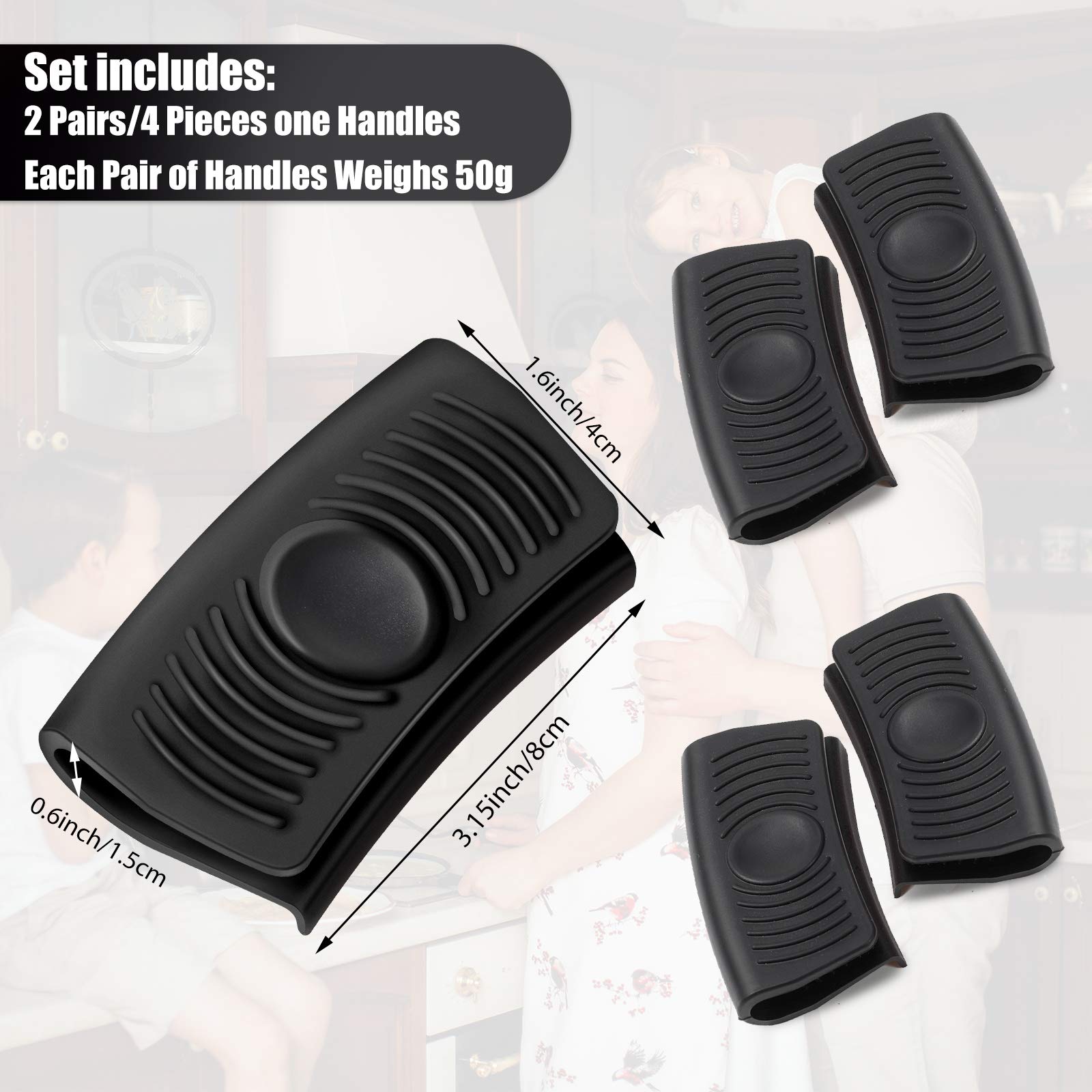 4 Pcs Silicone Hot Pan Handle Covers - Heat Resistant Pot Grip Sleeves Red & Black