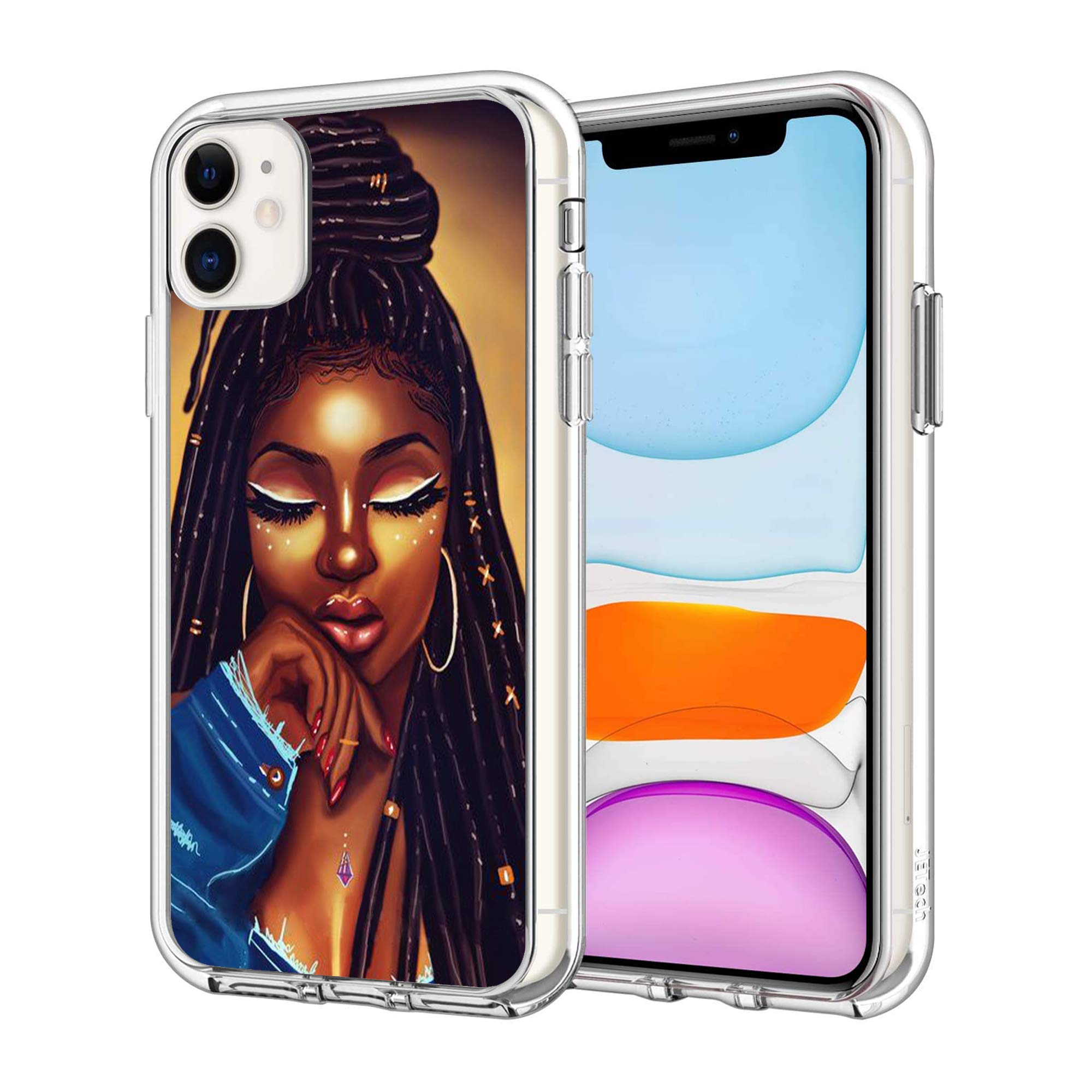 iPhone 11 Pro Max Case 3 Pattern African American Black Girl Women Afro Melanin Girly Clear Design Transparent Plastic Back Case Cover Explosion-Proof