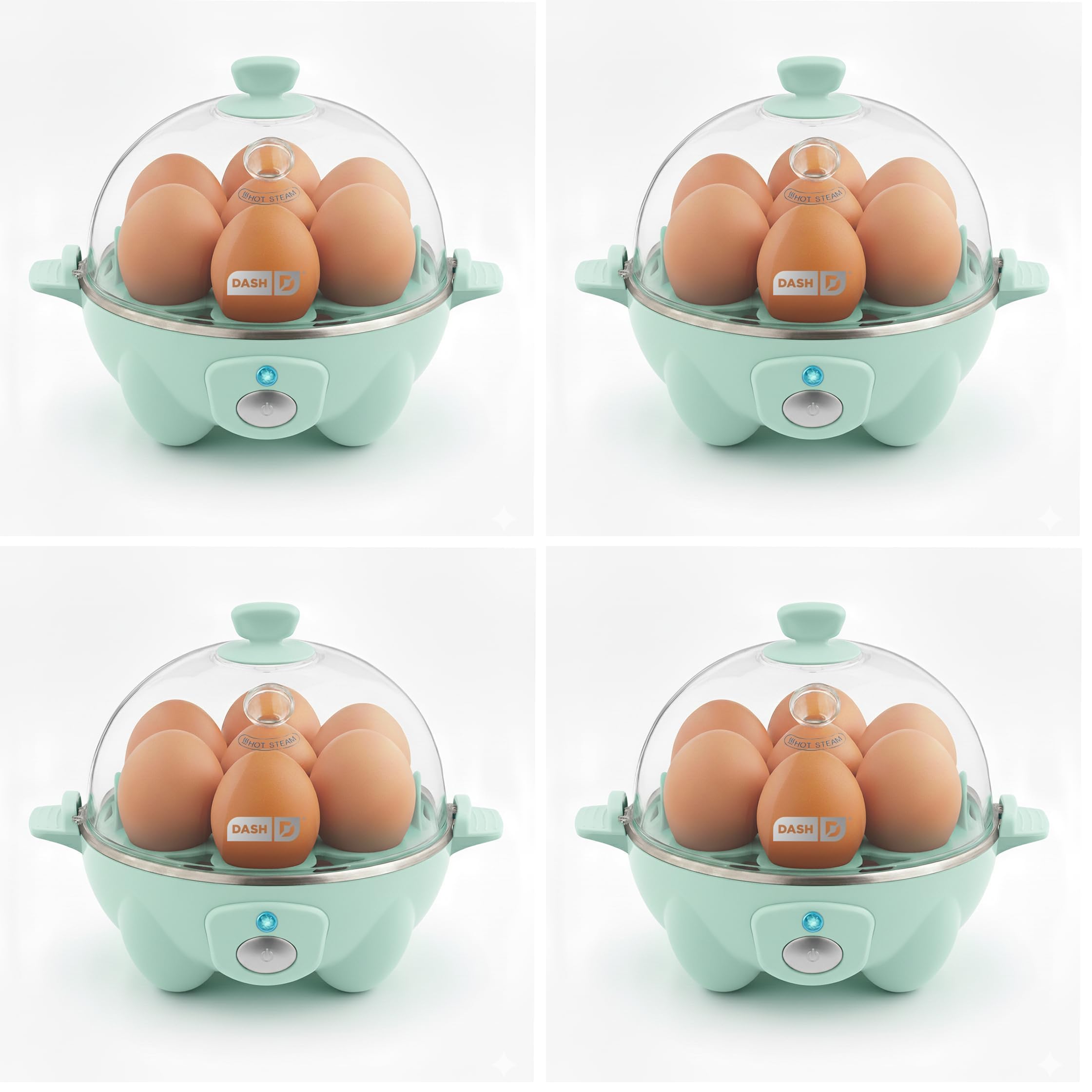 Dash Rapid Egg Cooker - Boiler, Poacher &amp; Steamer - Includes Measuring &amp; Recipe Guide - Dishwasher Safe - BPA Free - Holds 7 Eggs, Aqua, (Pack of 4)