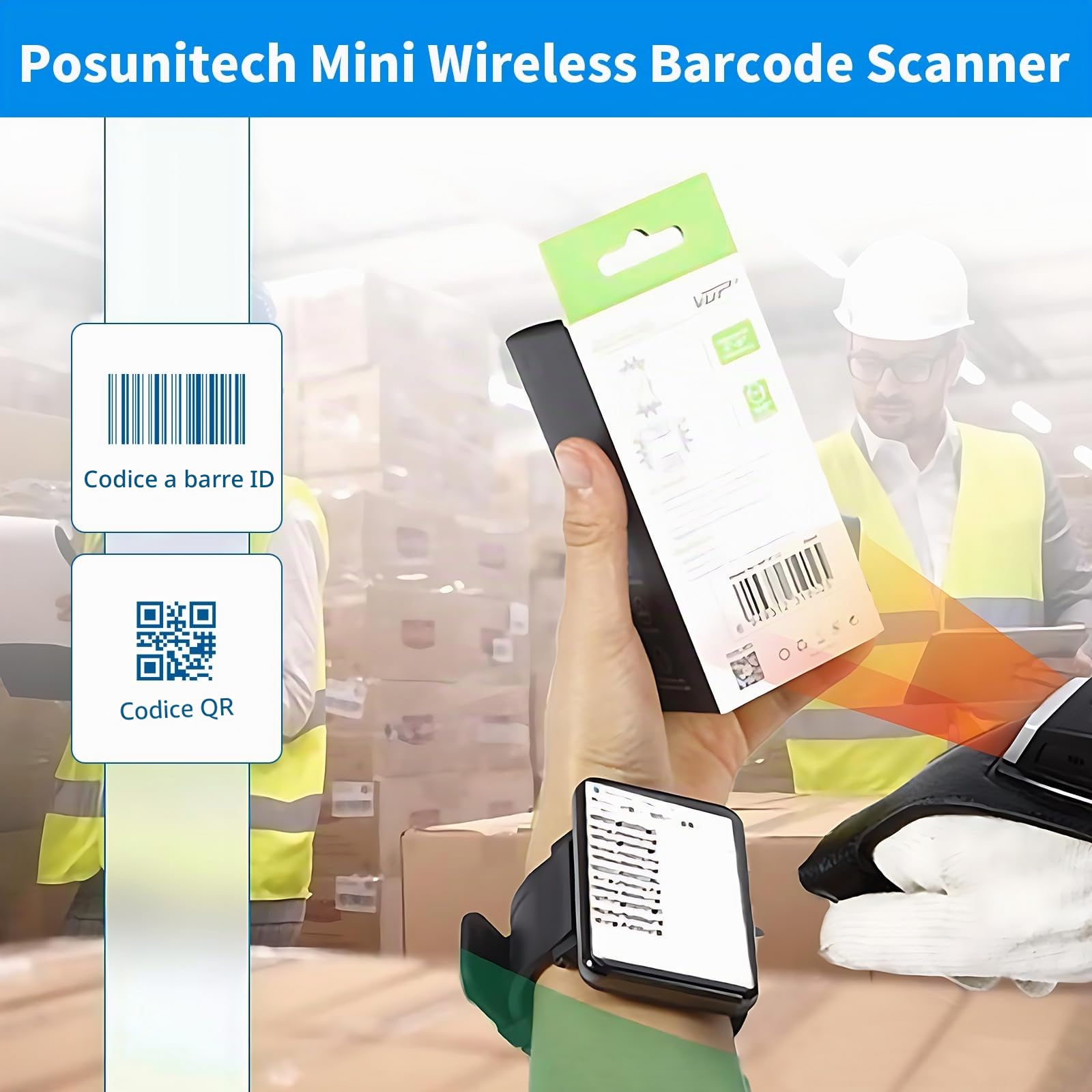 Guanto lettore di codici a barre 2D GS02 Wearable Scanner lettore IP65 Touch Scanning NFC Supporto multilingue per magazzino, sistema di gestione, produzione, spedizione, picking
