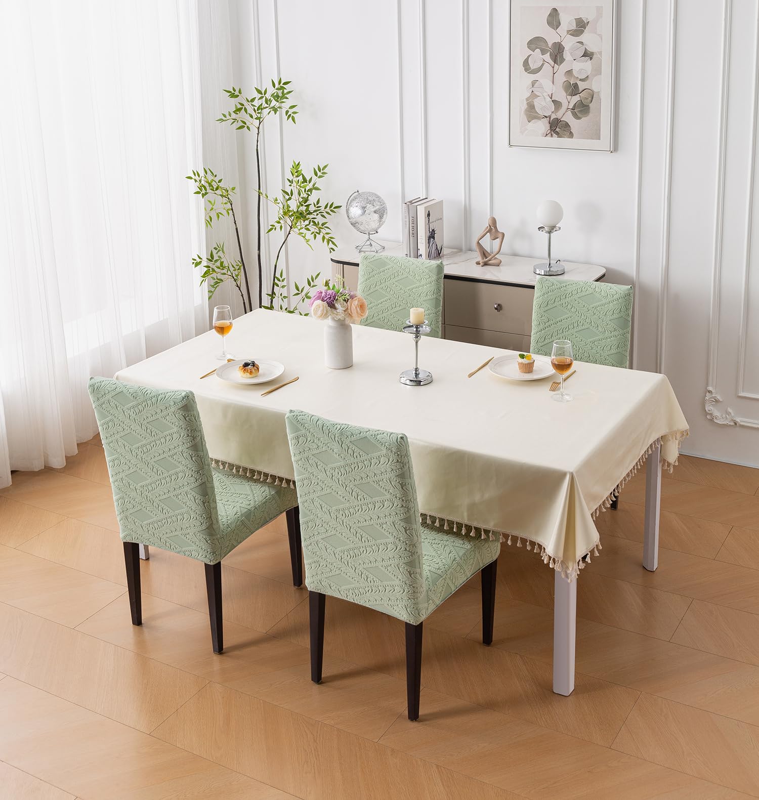 Stretchable Chair Covers - Green Jacquard Dining Covers -2