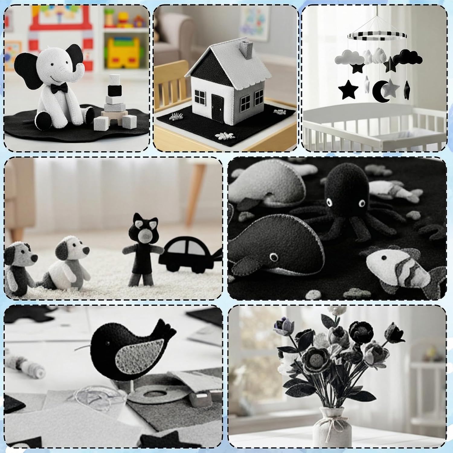Ymapinc 10PCS Felt Fabric Sheets - 11.69 x 7.80 Inch Black & White Soft Fabric for Art Handicraft Patchwork, Gift Wrapping, Party Decoration & DIY Craft Felt Flowers