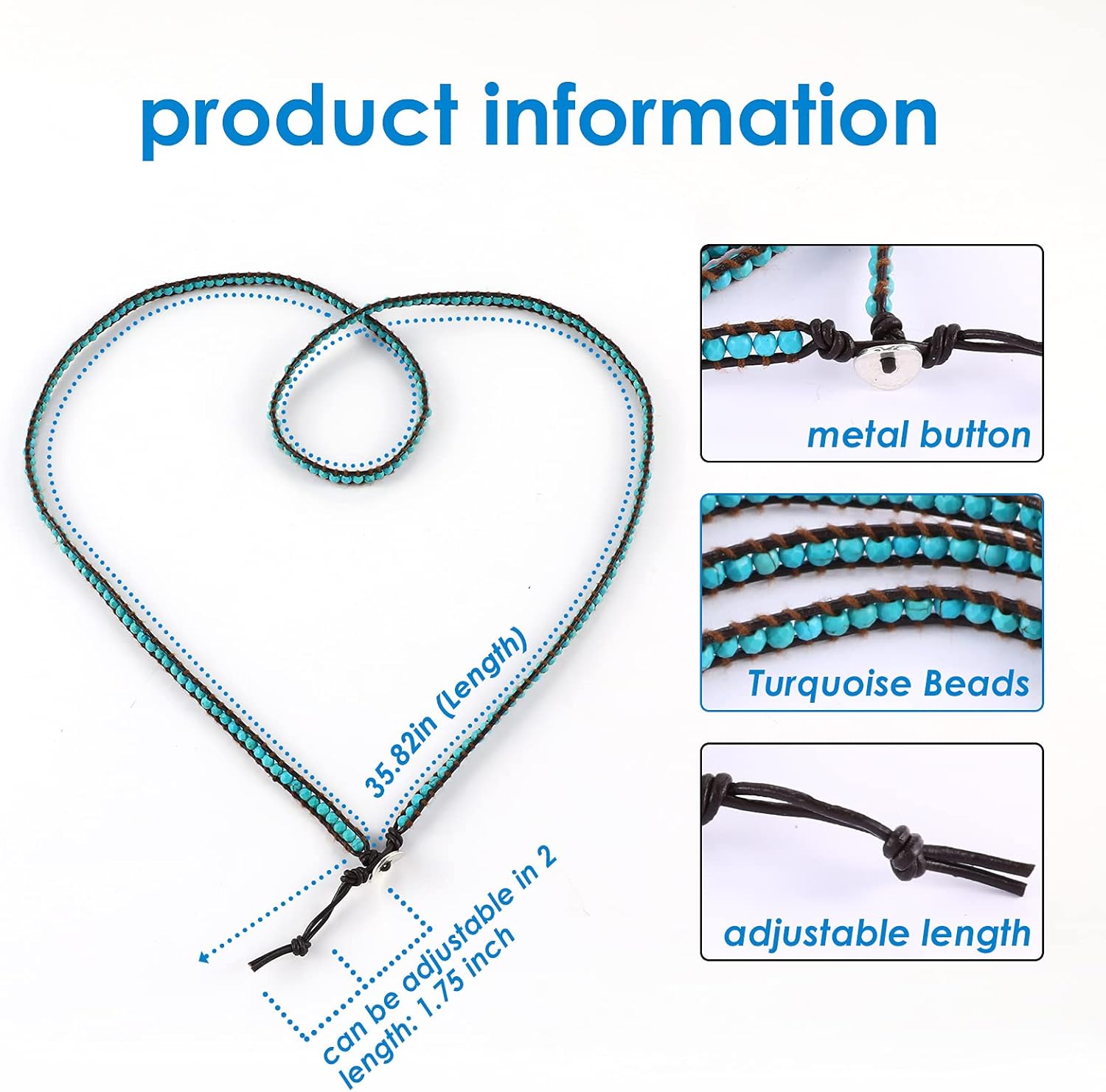 Miss Rabbit Boho Layered Leather Handmade Bracelet, Natural Stone Beaded 5 Wrap Bracelets for Women Blue Turquoise Beads Bohemian Bracelet Jewelry - Image 3