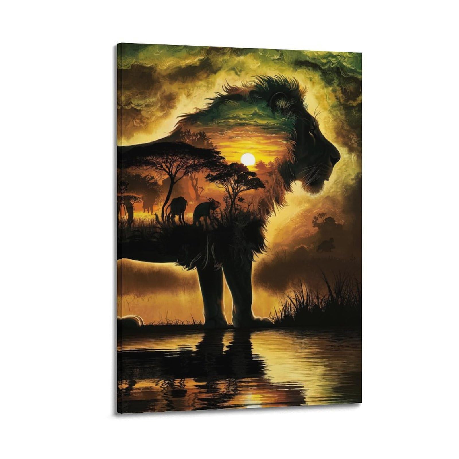 DLJGDS Safari - Inspired Lion Silhouette with Sunset And Wildlife Decorative Painting Canvas Wall Posters And Modern Family Bedroom Decor 20x30inch(50x75cm)