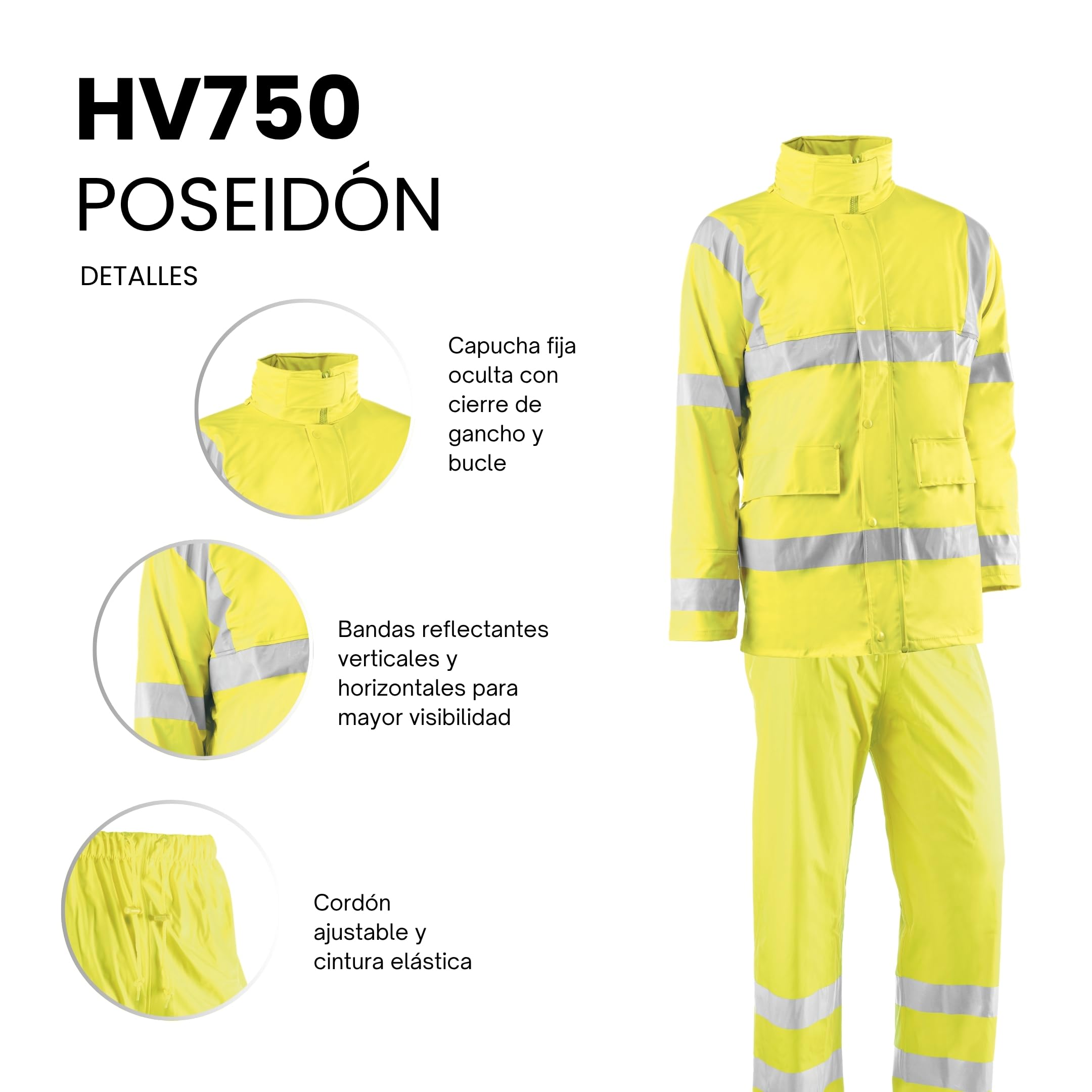 Juba T, agua 100% PU s/soporte de pol, tricotado bandas reflectantes/cost, termosoldadas, Amarillo flúor - SIZE: XL