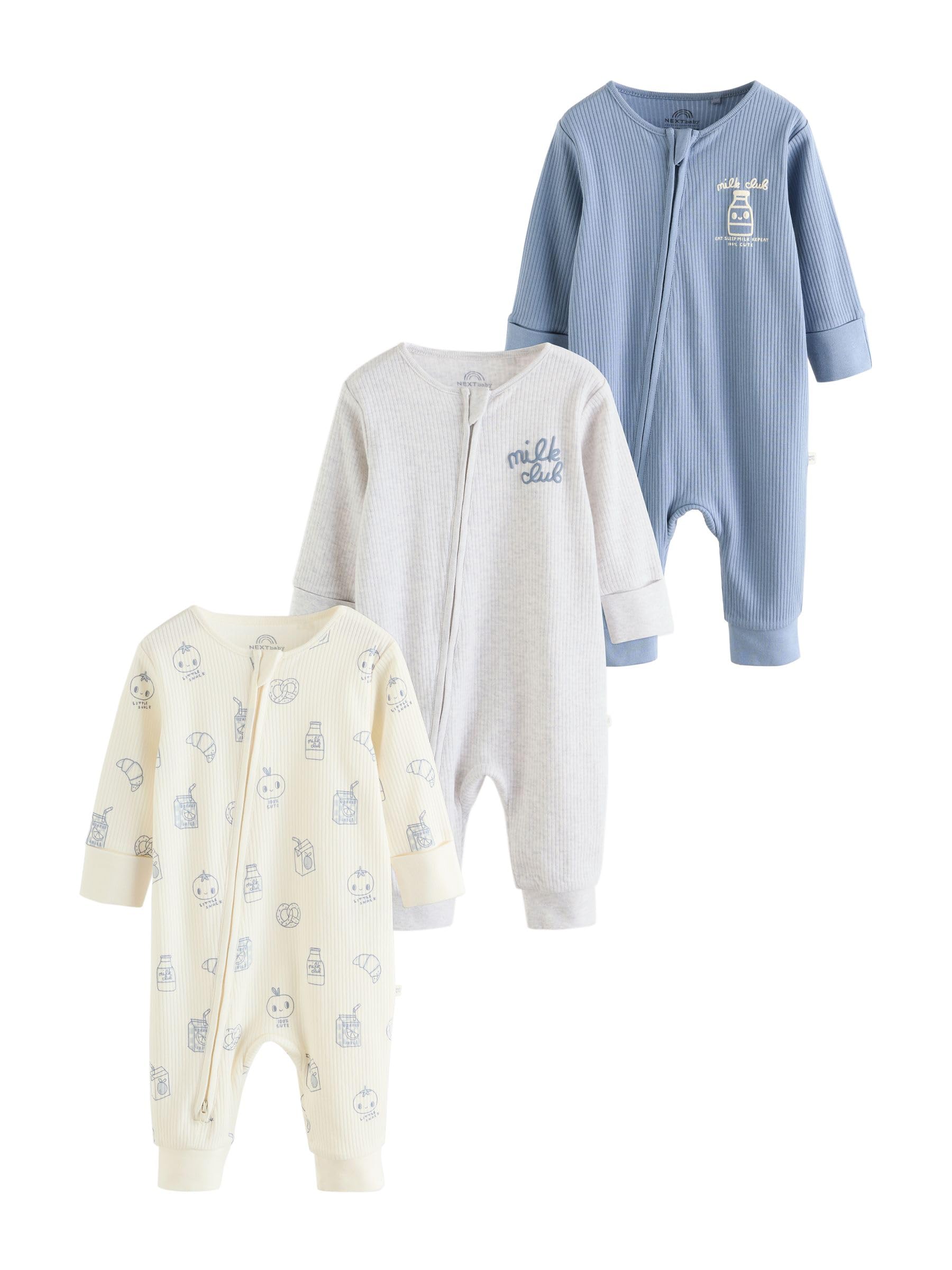NEXT Bambini Confezione da 3 Tutine Bebè con Zip bidirezionale