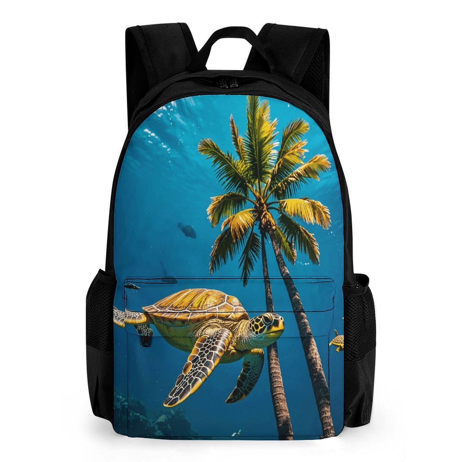 QWNMD Backpack with Pocket Backpacks Palm Trees And Sea Turtles Diving Underwater Printed Travel Backpack Lightweight Outdoor Travel Gym Events Bag