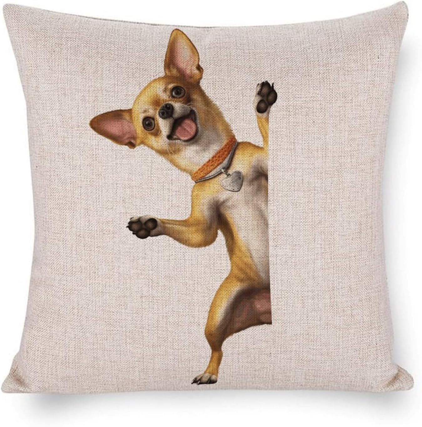 Yinrune Chihuahua Dog Peeking Around Corner Cotton Linen