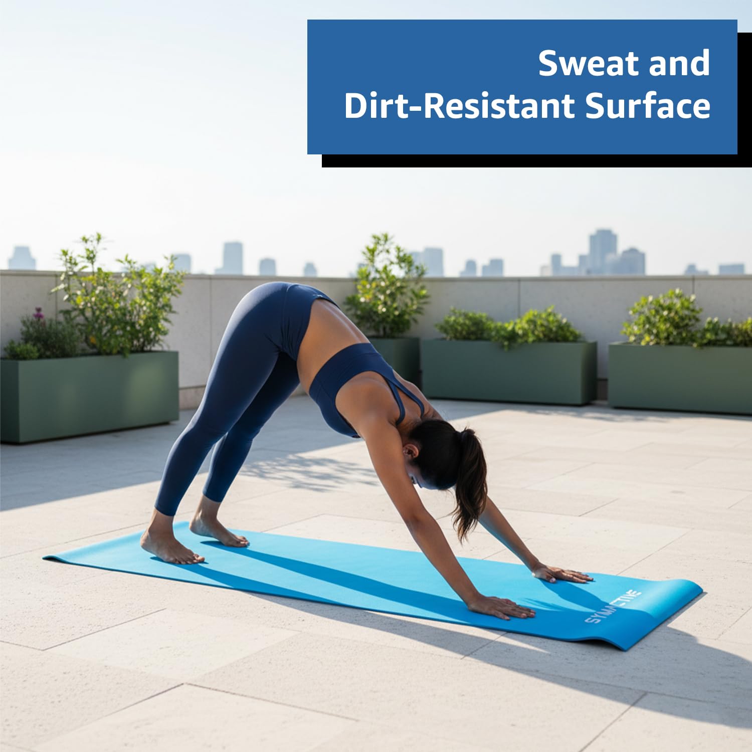 Amazon Brand - Symactive 4mm Anti-Skid Lightweight Sweat/Dirt Proof EVA Yoga Mat for Gym & Outdoor Workout for Men/Women (Blue) 3