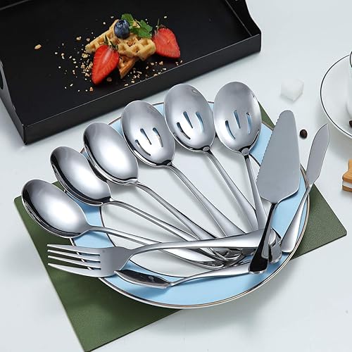 Miniatura 9 de Kyraton - Cucharas para servir arcoíris, 10 piezas, utensilios para servir, el juego de servir incluye 3 cucharas de servir, 3 cucharas ranuradas, 1