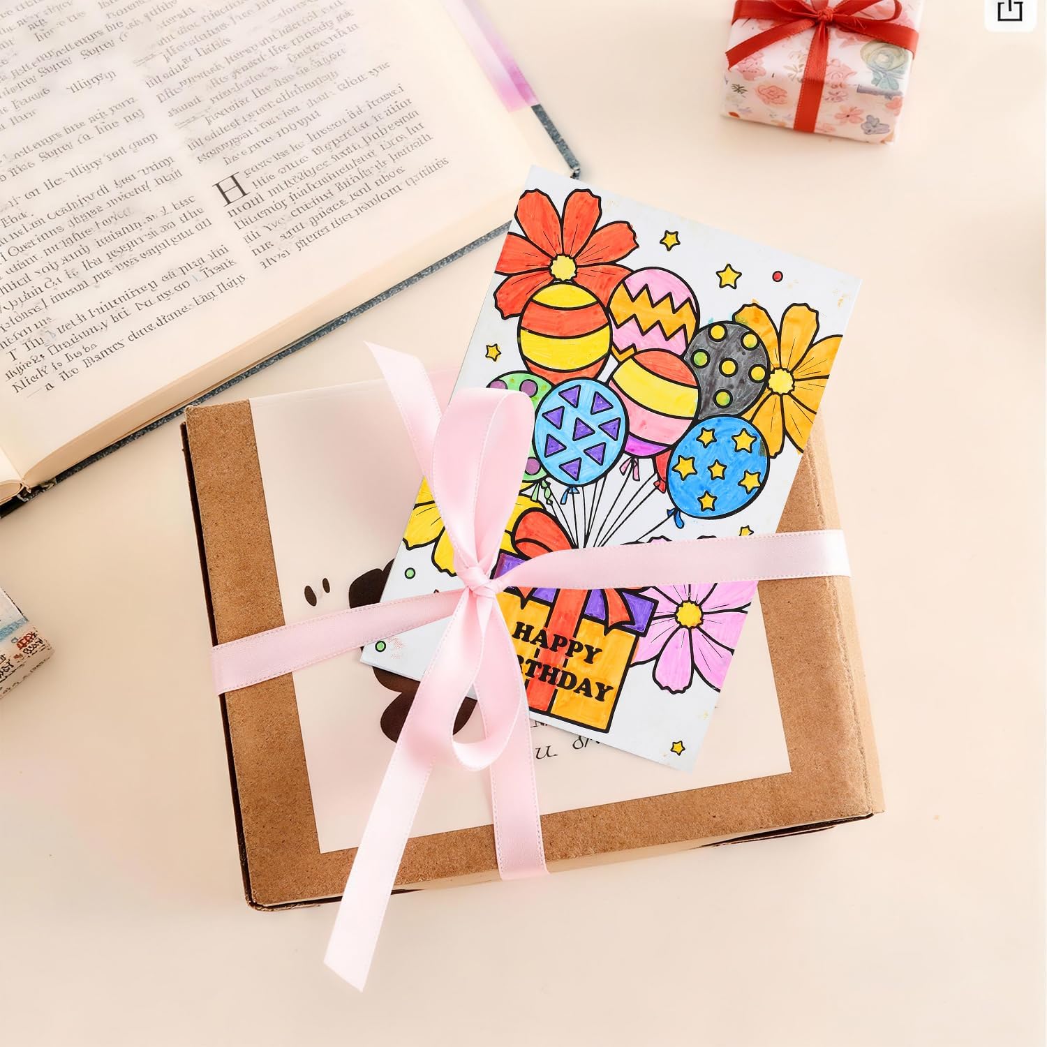 Birthday Coloring Cards - 24 Unique Blank Greeting Card Set with Cakes, Flowers & Gifts | DIY Art Craft for Kids, Adults | Holiday Gift Ideas for Mom, Friends | Thank You & Greeting Card Collection - Image 8