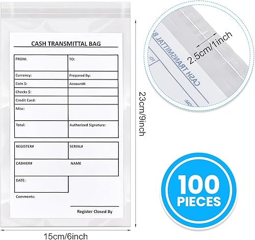 Miniatura 2 de Lewtemi 100 bolsas de transferencia de efectivo para depósito bancario, a prueba de manipulaciones, bolsas de poliuretano transparente