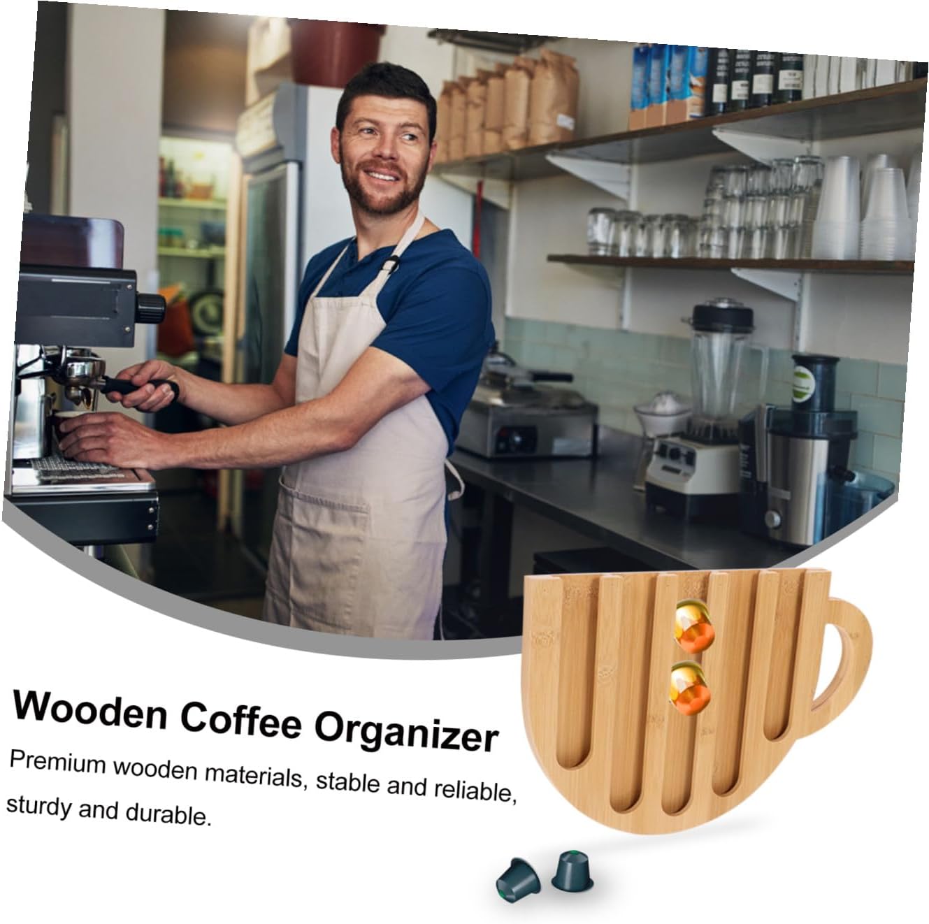 Wooden Coffee Capsule Rack Vertical Coffee Pod Holder Mug-shaped Storage Organizer for Home Office Kitchen Countertop Display