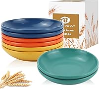 Vista 24 de Juego de 8 Platos Hondos para Cena, Plato de Paja de Trigo de 9 Pulgadas, Plato de Plástico Ligero e Irrompible Reutilizable, Apto para Microondas