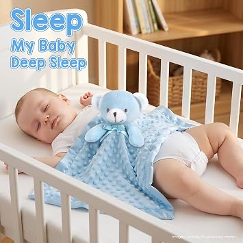 Loveys for Babies, Soft Baby Security Blanket Lovies for Babies, Stuffed Animals Blankie for Newborn Infant with Baby Snuggle Toy, Boys Gilrs Gifts Blue Bear Security Blanket 16 Inch
