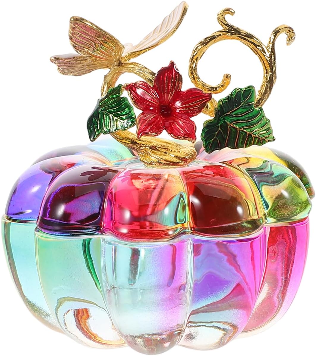 Halloween Glass Pumpkin Trinket Box with Lid for Jewelry Colorful
