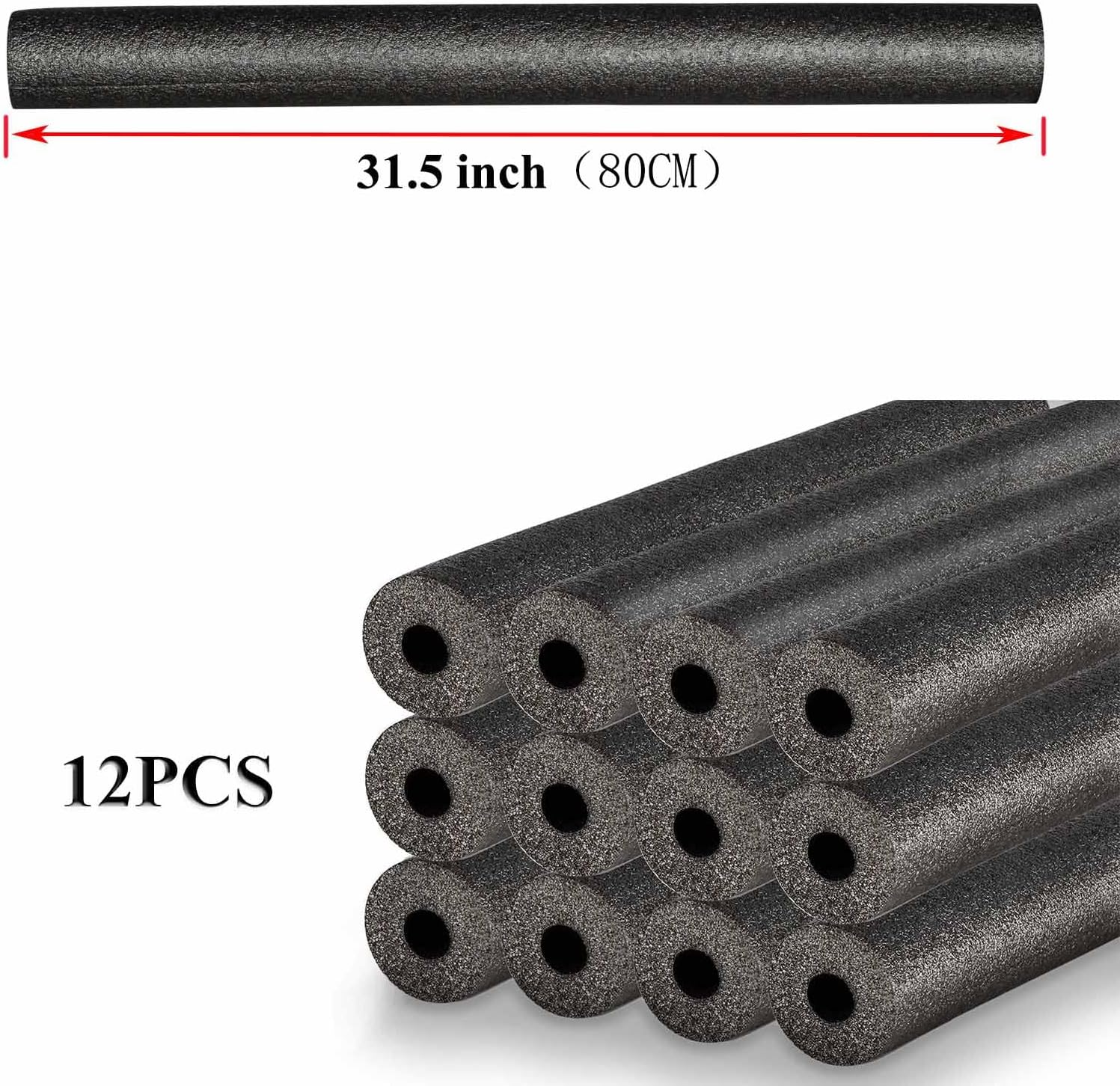 12 Pack 15mm Thick Pipe Insulation Foam Tube for Water Pipe Insulation and Freeze Protection (Black, 3/4 Inch)