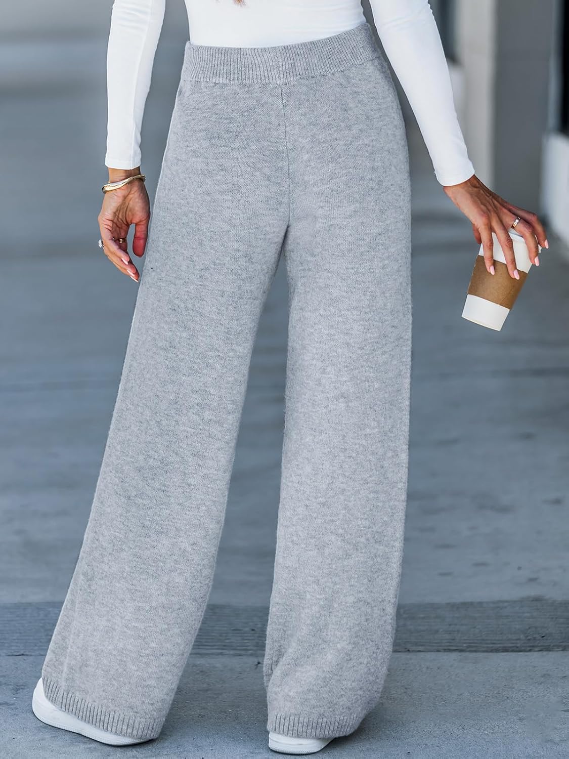 CUPSHE Women’s Knit Pants Wide Leg High Waist Casual Lounge Stretch Cozy Trousers Fall Winter - Image 5