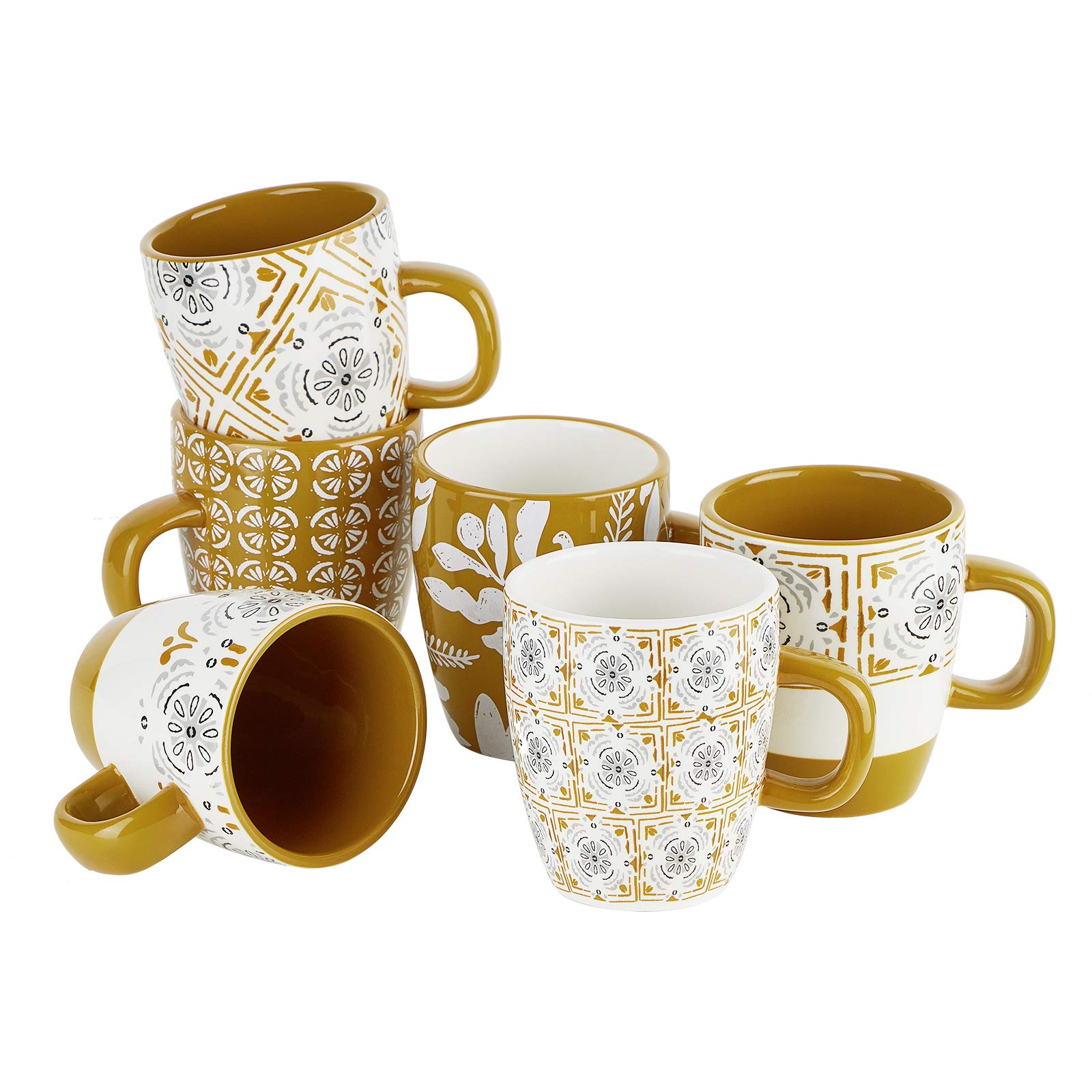 Coffee Mugs Set of 6, Gift Mugs Set for Mom Dad Friends,14 Ounce Ceramic Mug Set, Novelty Coffee Mug for Tea, Cappuccino, Latte, Coffee, Cocoa (Assorted Patterns)