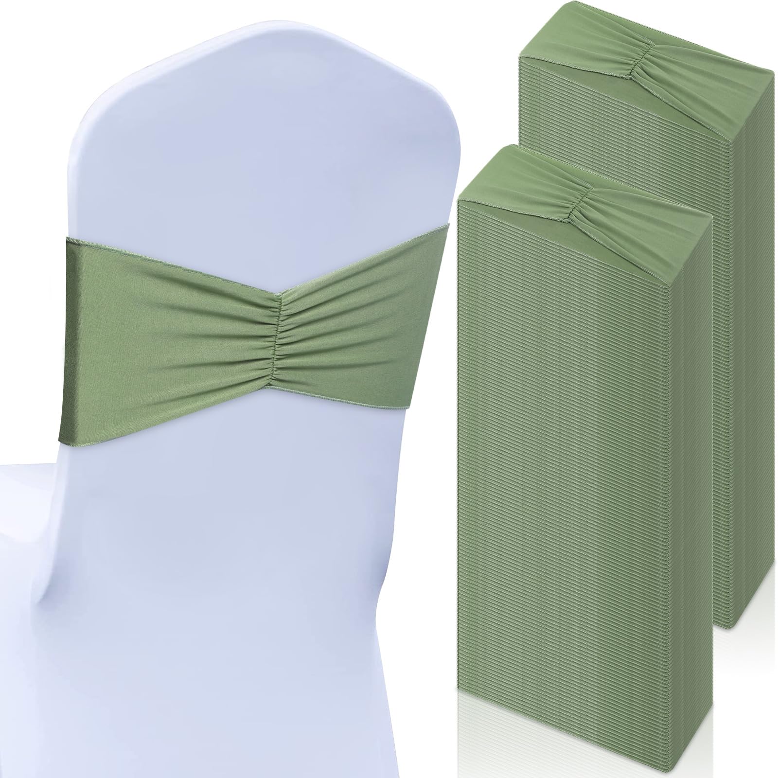 moukeren 150 pcs spandex chair sashes bows bands chair covers decorations elastic ribbon seat ties for wedding birthday party banquet hotel events ceremony(sage green)