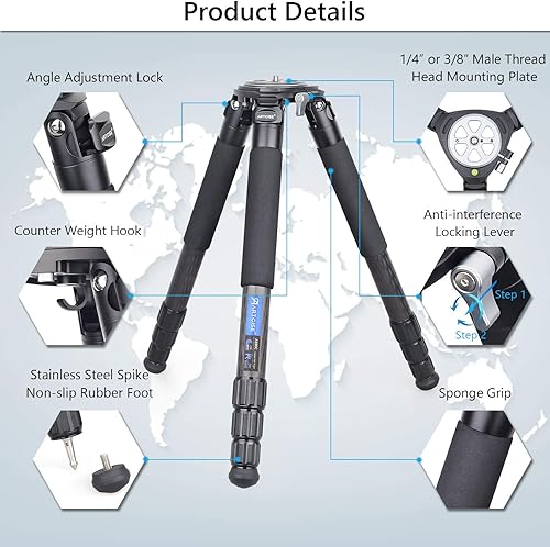 Miniatura 9 de Trípode de fibra de carbono AS90C con cabezal de bola de perfil bajo LB52 y bolsa de piedra ARTCISE Soporte de cámara profesional resistente para