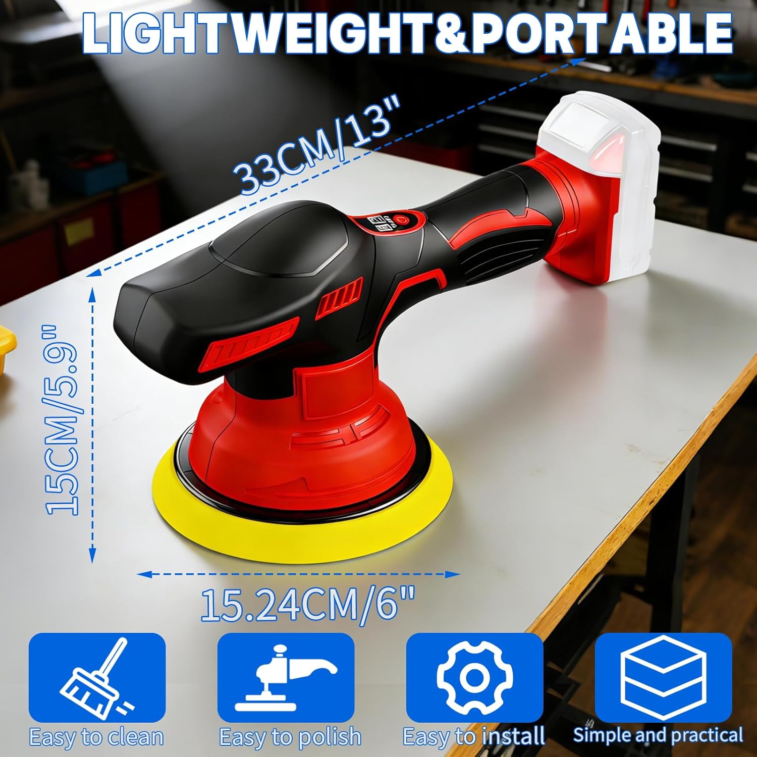 Cordless Buffer Polisher Kit For Milwaukee 18V LI-ION Battery,6 Inch Portable Orbital Buffer Polisher with 8 Variable Speed with 15pcs Polishing Accessories,for Car Polishing/Waxing (NO Battery)