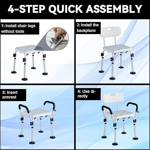 Miniatura 2 de Silla de ducha resistente para personas mayores, banco de ducha médico con asiento de 18 pulgadas de ancho, brazos, patas de silla resistentes y