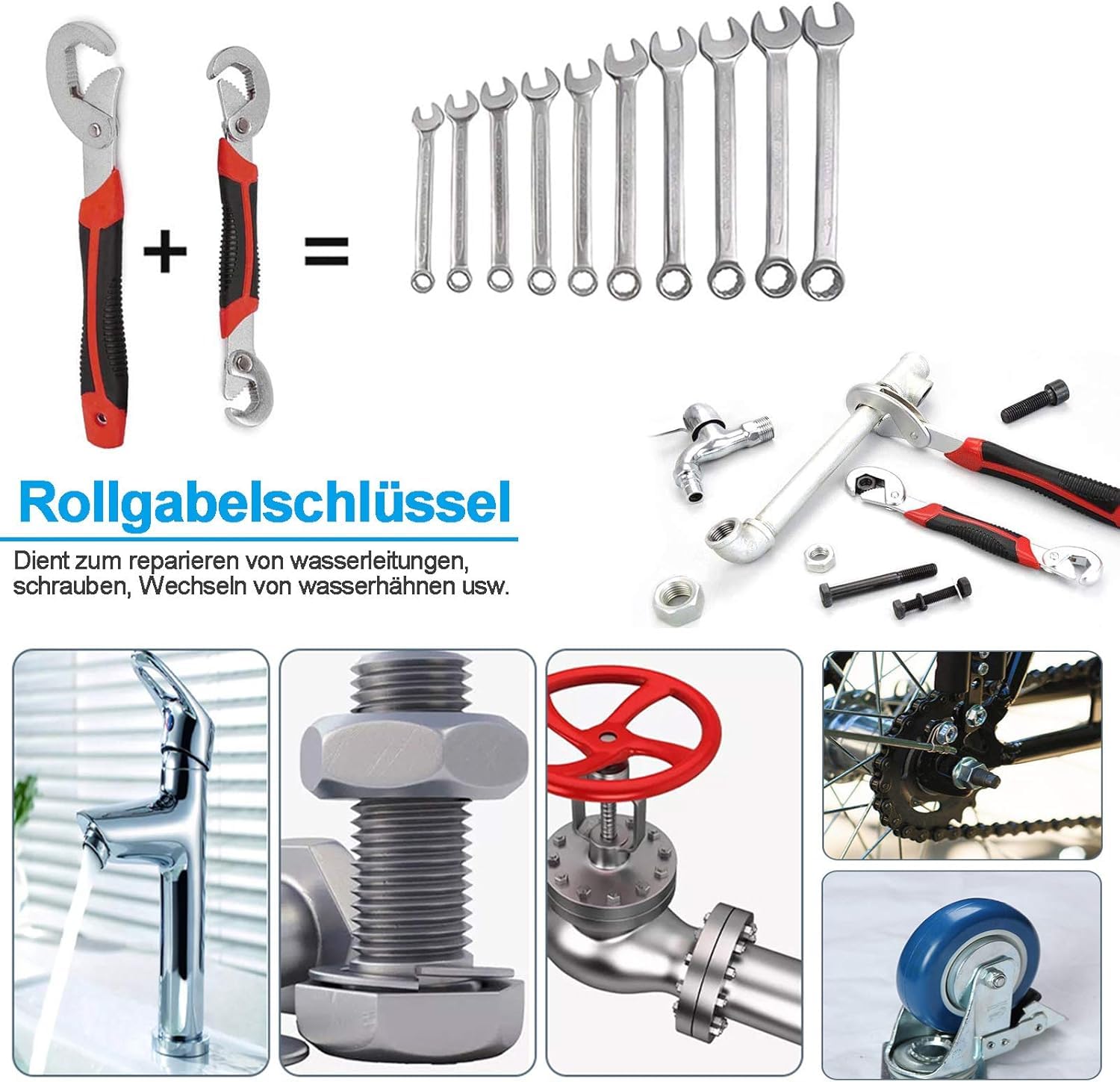 AEE® Ayarlanabilir Çok Fonksiyonlu Anahtar Seti 2’li – 6-32 mm Geniş Açıklık, Otomatik Kavrama, Lavabo Batarya ve Tesisat Tamir Anahtarı