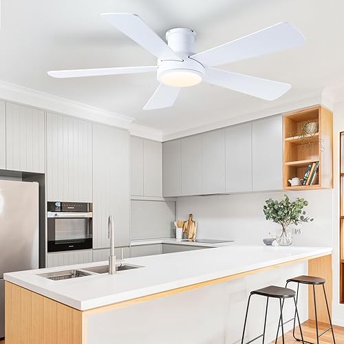 Miniatura 7 de Dannilong Ventiladores de techo modernos de perfil bajo de 52 pulgadas con luces control remotoaplicación, ventiladores de techo reversibles de