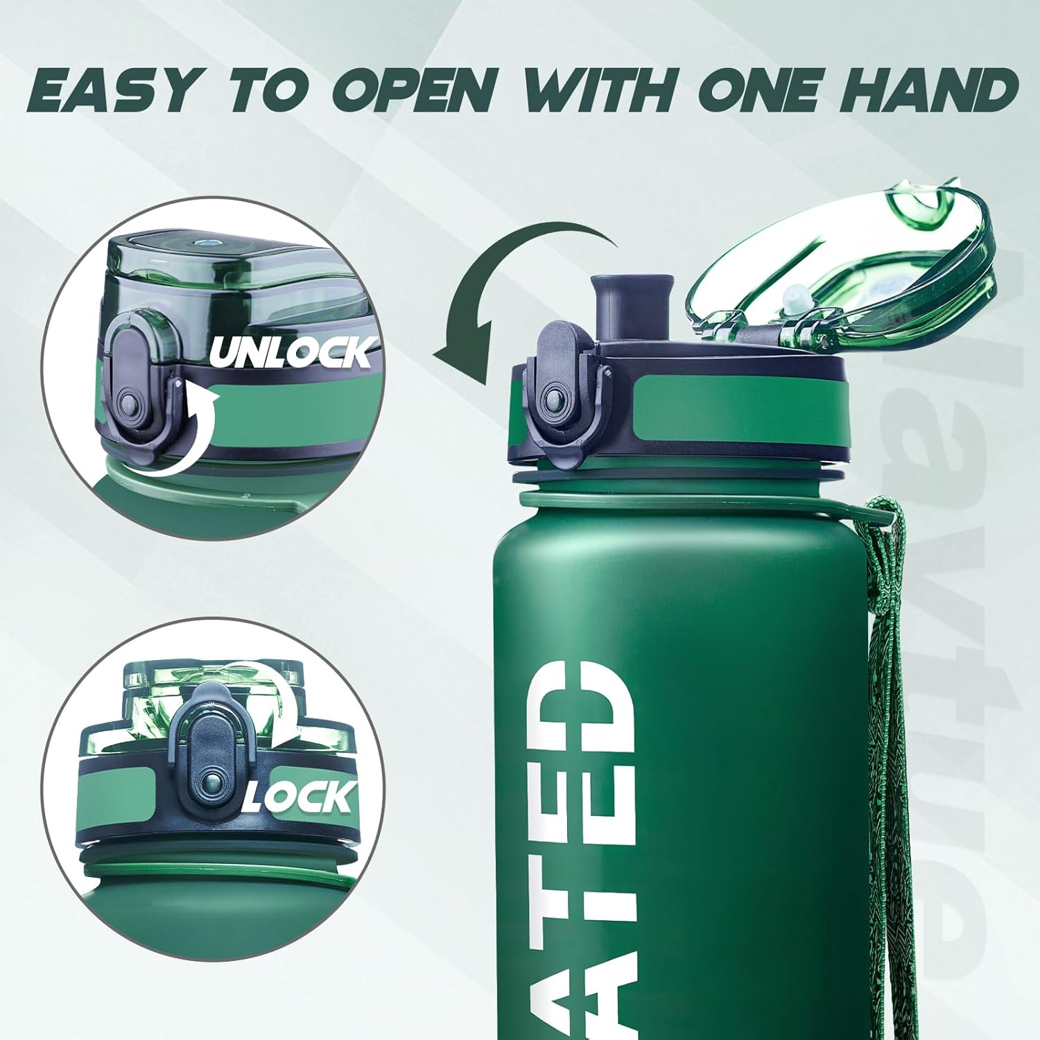 Water Bottle, 32oz Sports Water Bottles with Time Marker Wide Mouth, Motivational and Leakproof Drink Bottle, BPA Free Tritan with Carry Strap for Gym Fitness Outdoor (1 Bottle) - Image 4