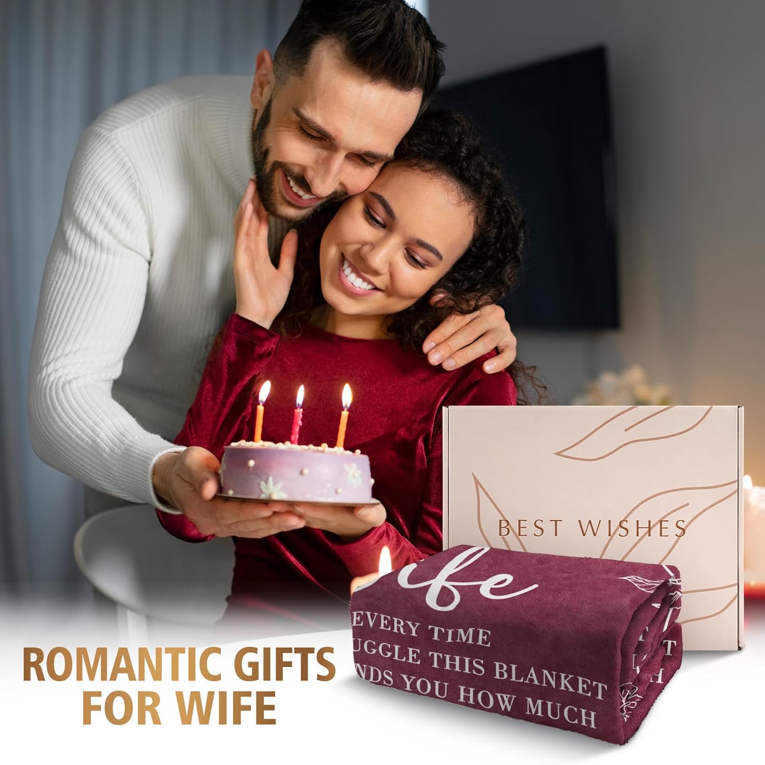Gifts for Wife Valentines Day, Wife Birthday Gift Ideas from Husband, Anniversary Birthday Gifts for Women, Valentines Wedding Romantic Gift Blanket for Wifey 60" x 50", Burgundy - Image 2